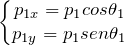 \[ \left\{\begin{matrix} p_{1x}=p_{1}cos\theta _{1} & & \\ p_{1y}=p_{1}sen\theta _{1} \end{matrix}\right. \]